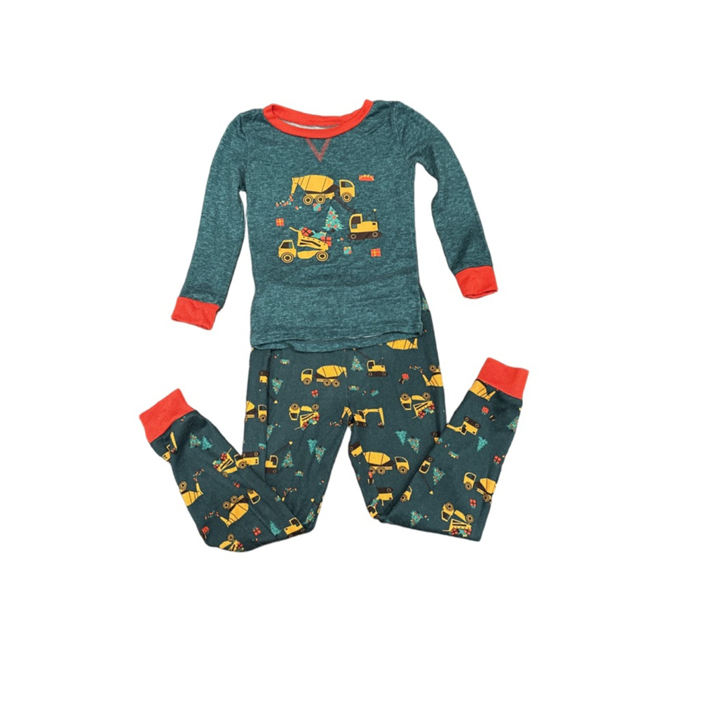 Boys PJ Essentials Teal Orange Construction Truck Pajama Set Size 5